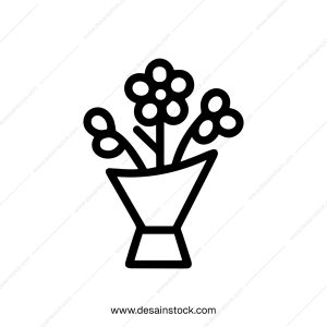 Minimalist Outline Flower Bouquet Decoration in Simple Black Line Style Icon
