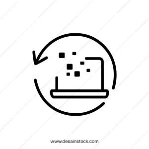 Minimalist Outline Laptop Synchronization Cloud Data Transfer Icon Graphic