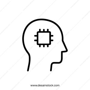 Simple Outline Head with Microchip Circuit Icon for Artificial Intelligence Concept