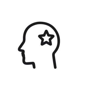 Simple Outline Style Human Head with Star Inside Brain Icon