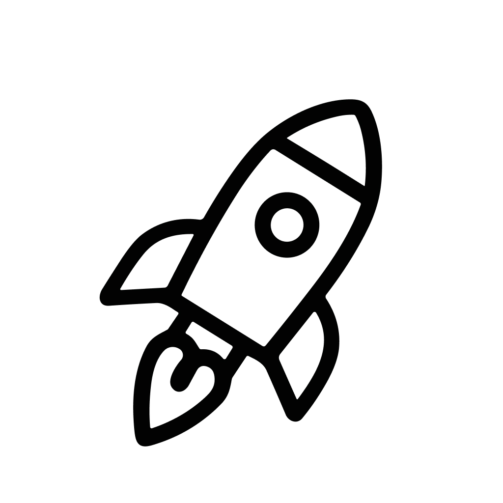 Simple Outline Handdrawn Spaceship Rocket Launching into Space Icon Illustration