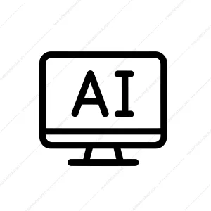 Simple Outline Computer Screen AI Initial Sign Technology Icon Element