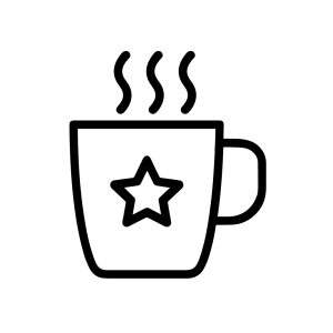 Minimalist Outline Style Coffee Cup with Star Shape Design Icon