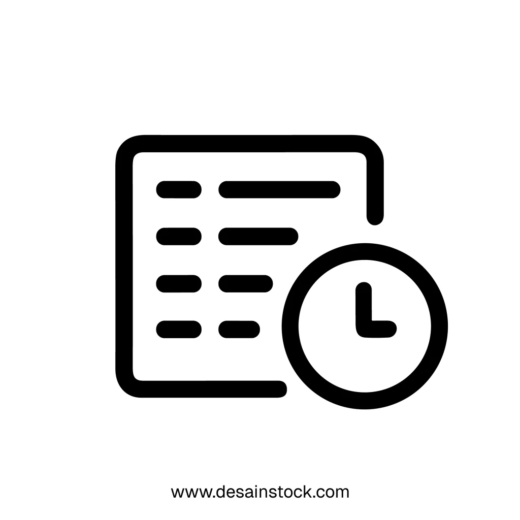 Outline Simple Schedule with Clock Icon for Reminder and Planning