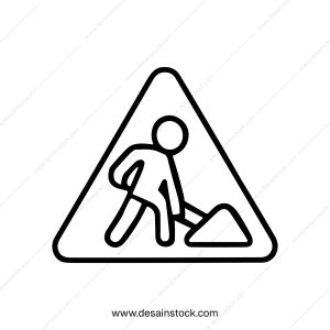 Minimalist Outline Under Construction Man at Work in Triangle Shape Signage Icon
