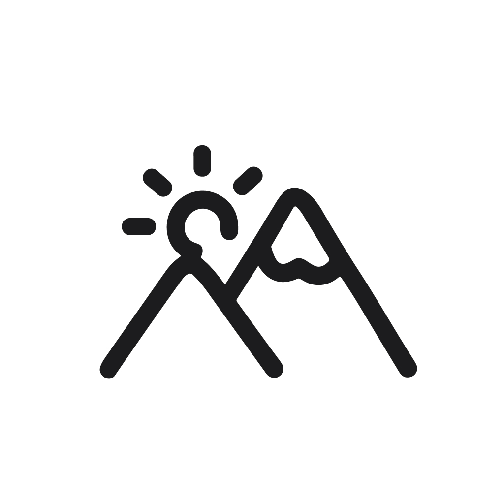 Minimalist Line Art Mountain Peak with Sunrise Outdoor Landscape Icon