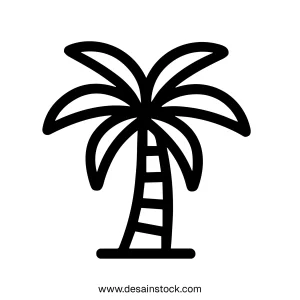 Simple Line Art Palm Tree Tropical Vacation Icon Graphic Illustration