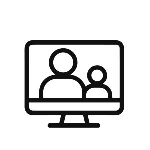 Outline Simple Line Monitor with Two People Icon Illustration