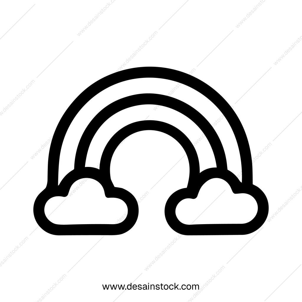Simple Line Rainbow with Cloud Cute Weather Element Icon