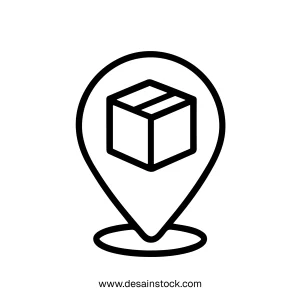 Outline Minimalist Box Location Pointer Sign Logistics Delivery Icon