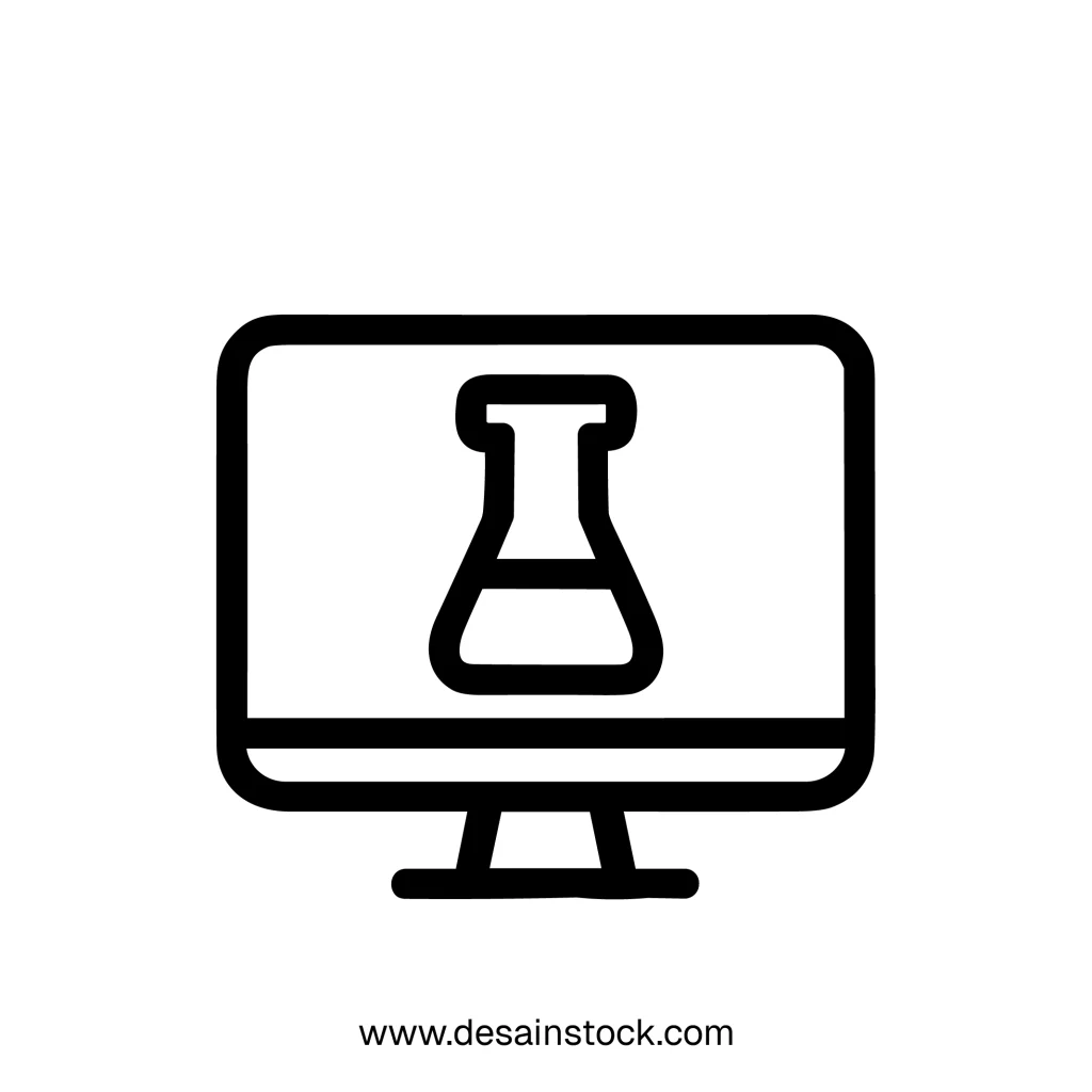 Minimalist Outline Computer Screen with Chemistry Flask Education Icon