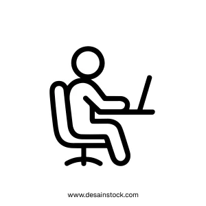 Simple Line Drawing Person Working at Desk with Laptop Icon