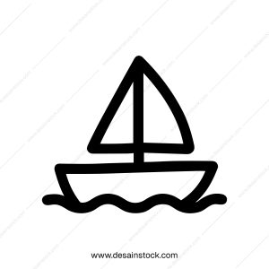Simple Handdrawn Outline Sailboat Floating on The Sea Illustration Icon