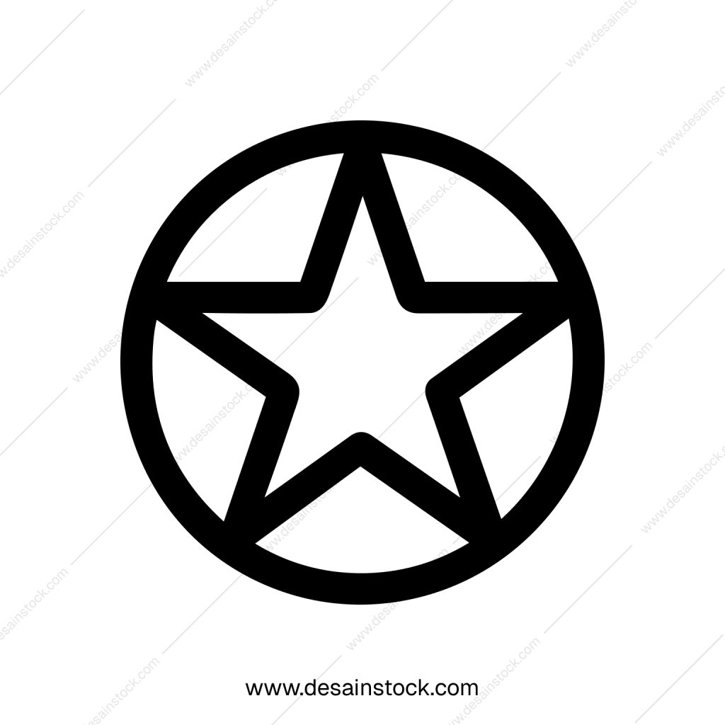 Simple Outline Star Inside a Circle Shape Decorative Design Element