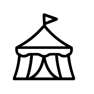 Simple Outline Circus Tent Structure Isolated on White Background Icon