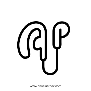 Minimalist Line Art Earbud Electronic Device Headphone Music Icon