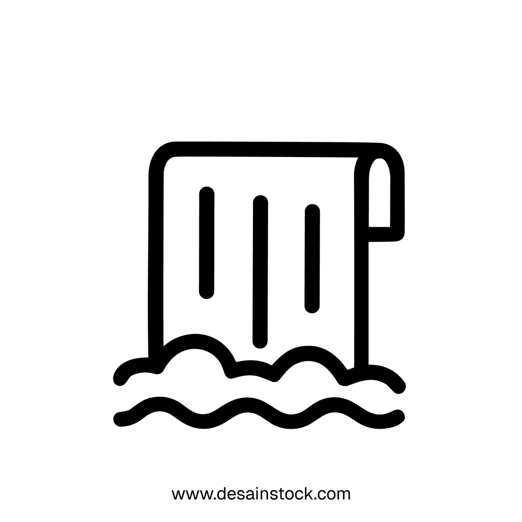 Simple Outline Waterfall Icon Design Cascade Stream River Landscape Illustration