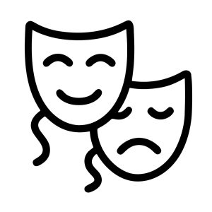 Minimalist Line Drawing Comedy Tragedy Masks Icon Symbol Illustration