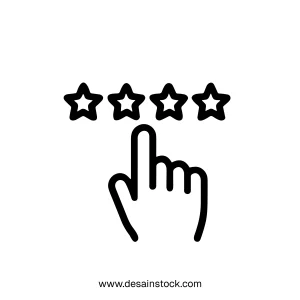 Outline Handdrawn Five Star Rating System with Hand Cursor Pointing