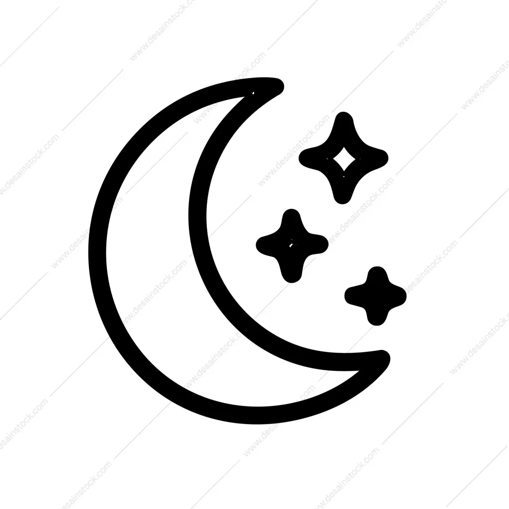 Simple Outline Moon Star Sky Night Celestial Element Icon Illustration