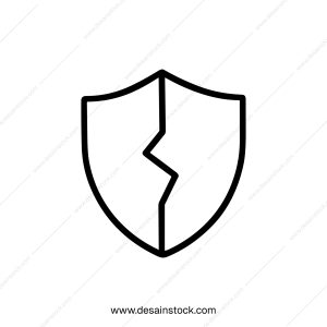 Minimalist Outline Broken Shield Symbol of Vulnerability and Breach Icon