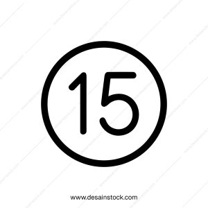 Simple Line Number Fifteen in Circle Shape Bold Outline Graphic Icon