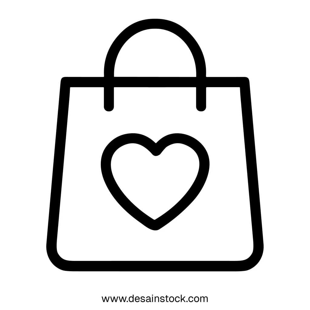 Simple Outline Shopping Bag Heart Icon Symbol for Online Shop