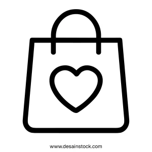 Simple Outline Shopping Bag Heart Icon Symbol for Online Shop