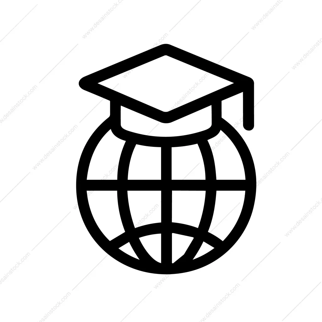 Simple Outline Global Education Cap Icon Representing Worldwide Knowledge