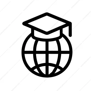 Simple Outline Global Education Cap Icon Representing Worldwide Knowledge