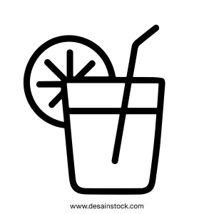 Minimalist Line Art Fresh Lemonade Drink with Straw Icon Design