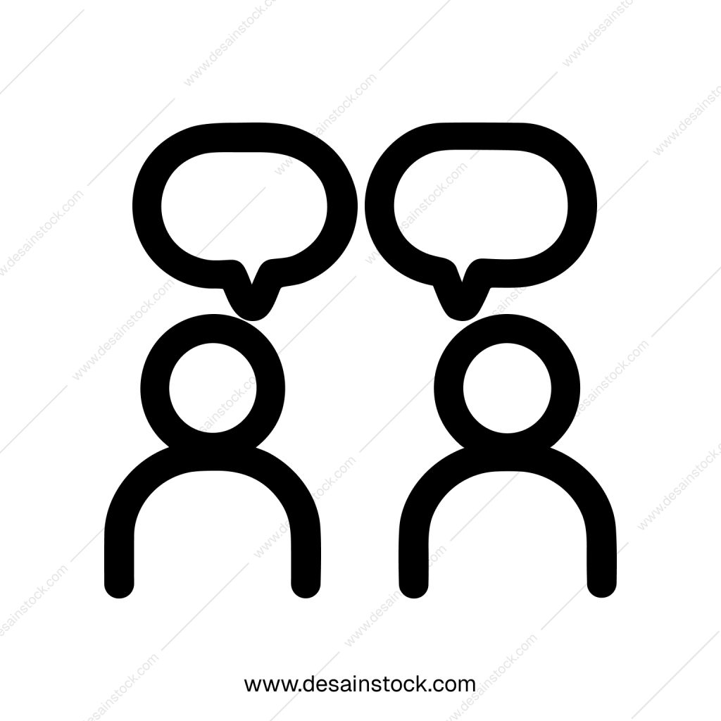 Minimalist Outline Two People Talking with Speech Bubbles Discussion Icon