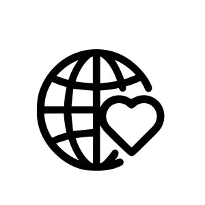 Minimalist Outline Earth Globe with Heart Shape Line Art Icon