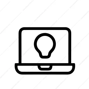 Outline Minimalist Laptop with Light Bulb Idea Symbol Illustration Icon