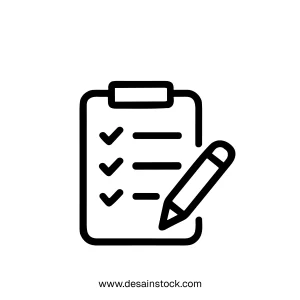 Minimalist Outline Clipboard Checklist with Pencil Shape Symbol Icon