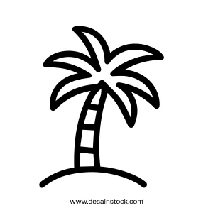 Outline Simple Palm Tree Icon with Island Line Art Style