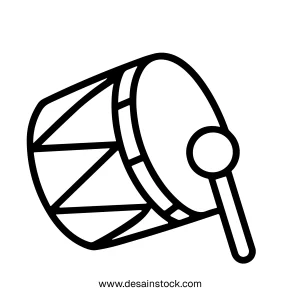 Handdrawn Outline Traditional Drum Instrument with Stick Musical Equipment Icon