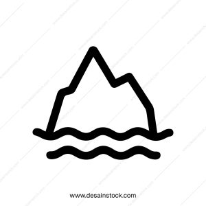 Simple Outline Iceberg Floating in Ocean Water Line Art Illustration