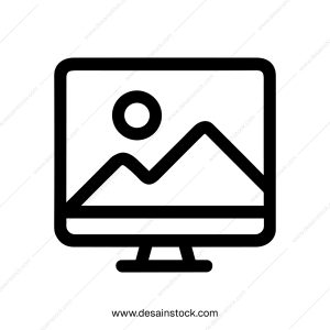 Outline Minimalist Screen Display with Landscape Icon for Computer Monitor