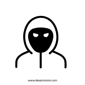 Outline Minimalist Hacker Person with Hood Icon Illustration