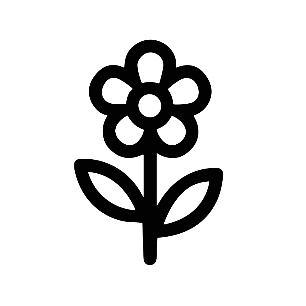 Simple Line Art Flower Blossom with Petals and Stem Icon Illustration