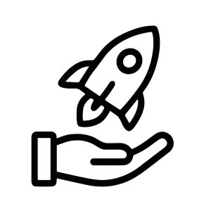 Minimalist Outline Hand Holding Rocket Launch Startup Business Icon
