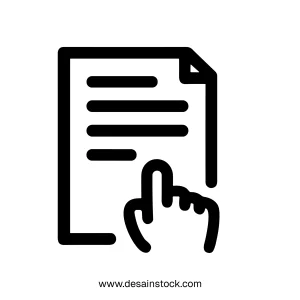 Simple Line Drawing Hand Cursor Clicking on Document File Icon