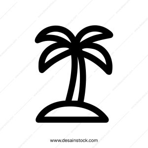 Minimalist Black Line Palm Tree Outline Simple Island Icon