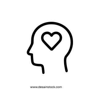 Simple Outline Mind Head with Heart Inside Brain Thinking Icon