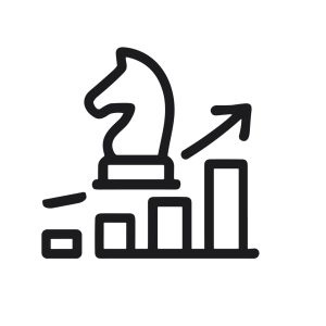 Line Art Chess Knight on Bar Chart Growing Upward Icon