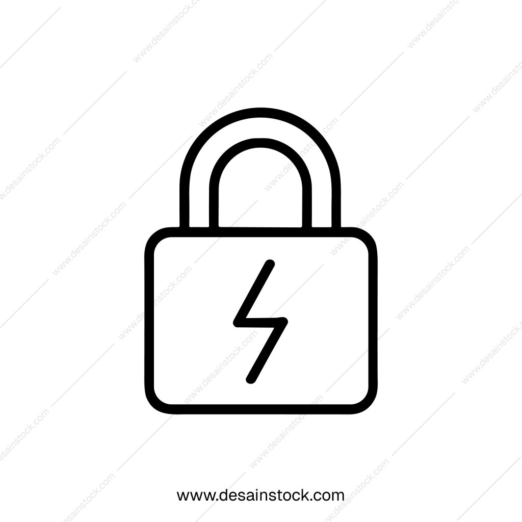 Simple Line Art Padlock with Lightning Bolt Shape Security Icon