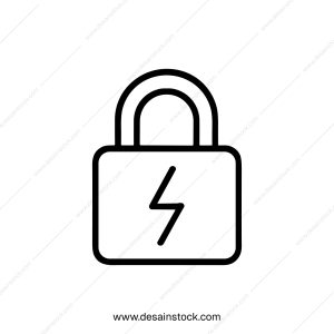 Simple Line Art Padlock with Lightning Bolt Shape Security Icon