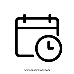 Minimalist Line Art Calendar with Clock Icon Reminder Planning Schedule