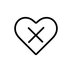 Simple Line Art Heart with Cross Mark Icon Symbol Design